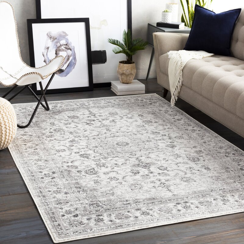 Ophelia & Co. Kelliher Oriental Light Gray/Charcoal/White Area Rug